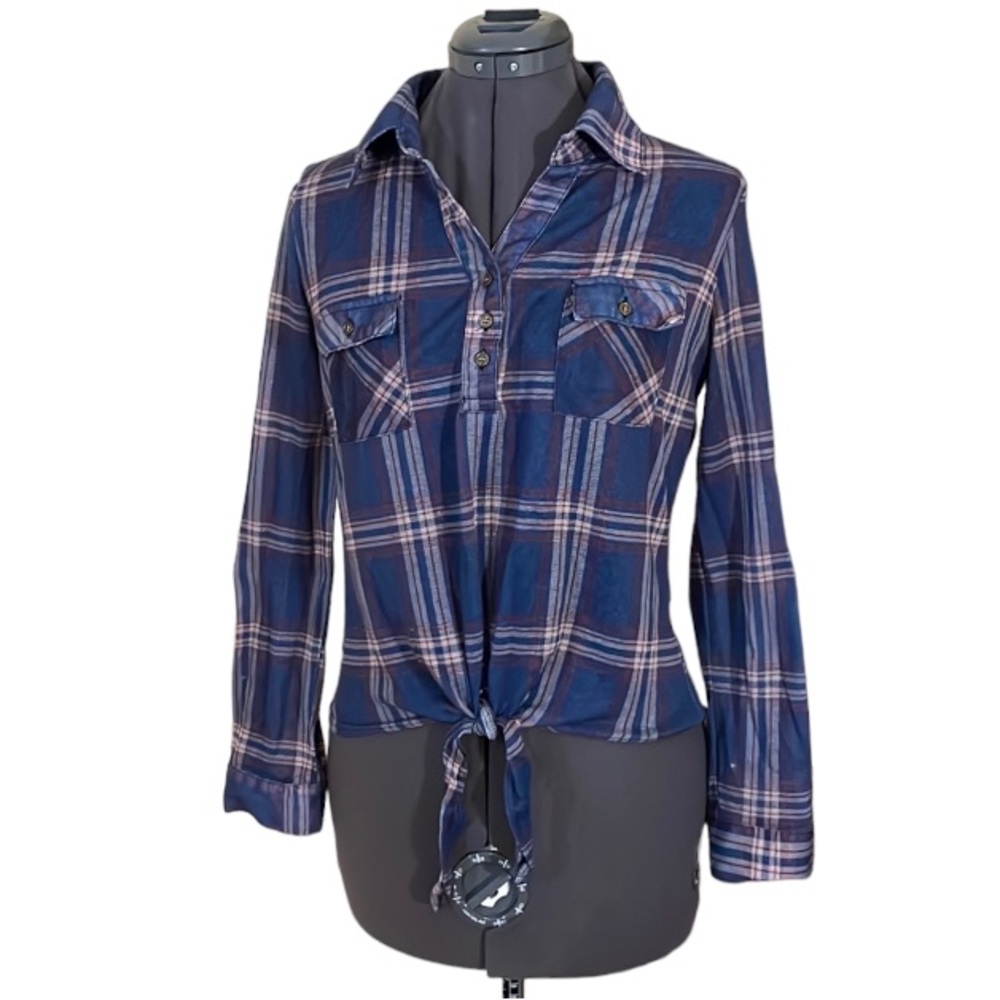 2/$12 Candy Couture Plaid Front Tie Shirt Size Large